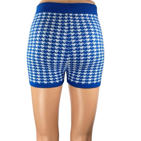 Princess Polly Blue Houndstooth Gingham High Waist Knit Biker Shorts Size S/M - Image 4