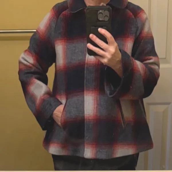 Gap Plaid Wool Blend Swing Coat Girls XXL Navy Red Grey Zip Snap Jacket New - Image 11