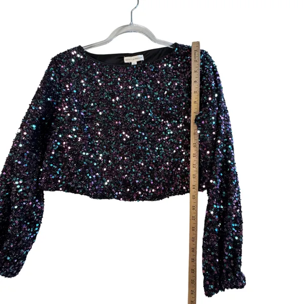 Coco Jameson Purple Teal Iridescent Sequin Crop Top Womens Small‎ Party Festival - Image 7