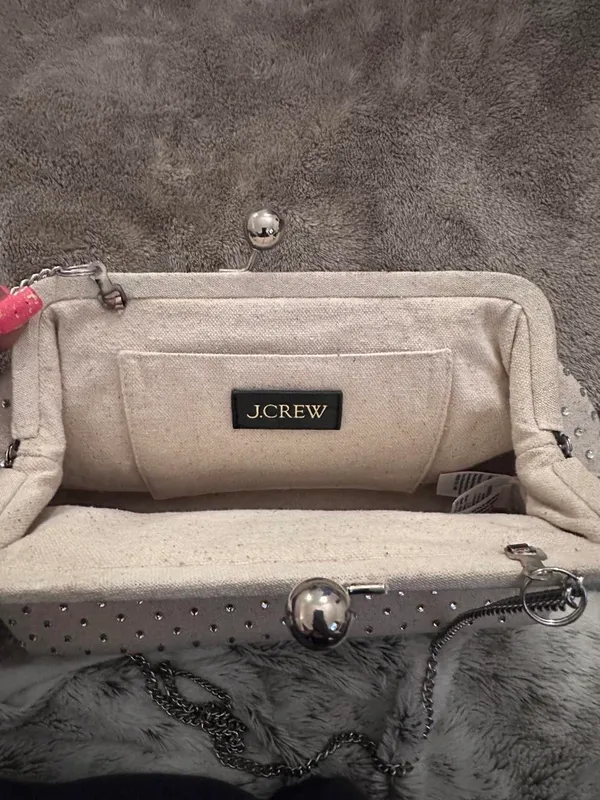 J.Crew Portofino canvas cream clutch with silver studs - Image 4