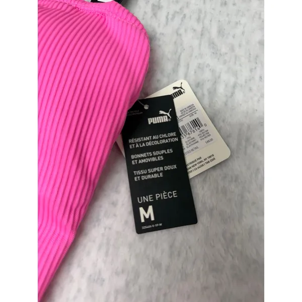 Puma‎ Womens Pink Ribbed One Piece Swimsuit Logo Straps Size M 1966-110947-SP25 - Image 2