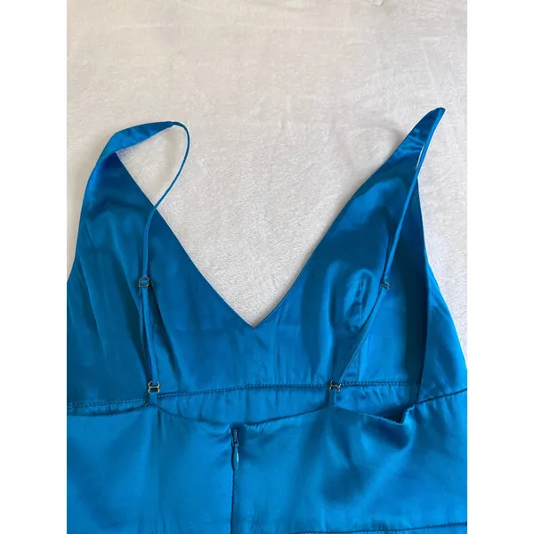 Amanda Uprichard Blue 100% Silk V-Neck Mini Dress Adjustable Straps Size S - Image 12