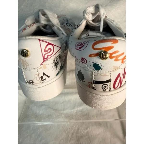 GUESS White Sneakers with Multicolor Graffiti Accents Women Size 6.5 - Image 7