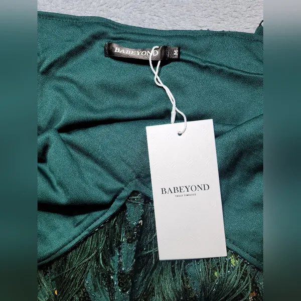 BABEYOND NWT 1920s Green Sequin Fringe Flapper Gatsby Party Dress Size M - Image 9