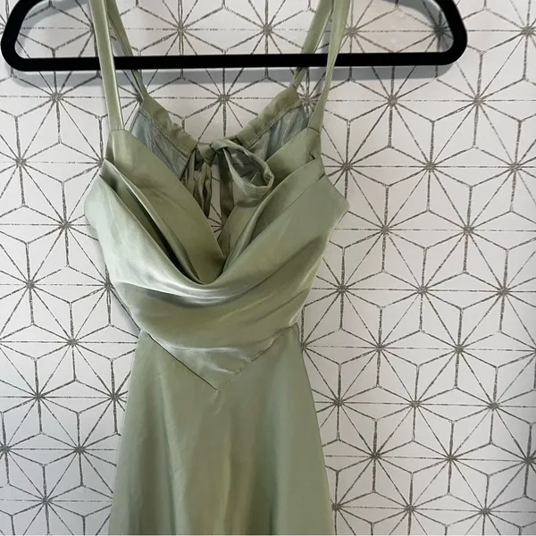 Lululemon Stun to Remember Sage Green Satin Cowl Neck Cutout Midi Dress - Image 5