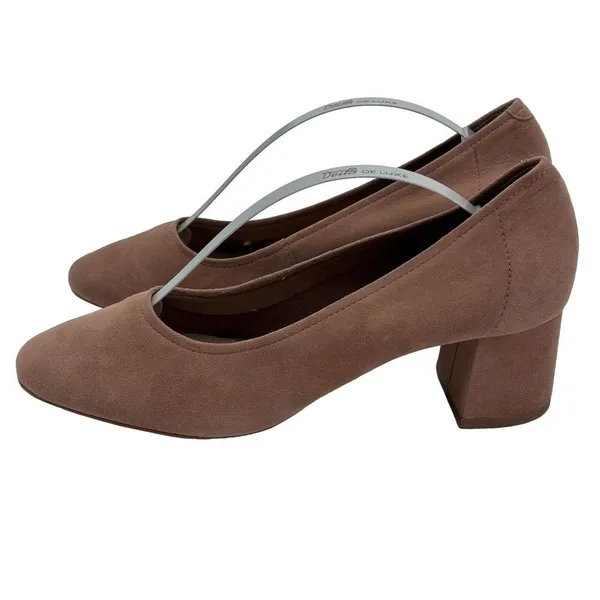 Steve‎ Madden Womens Tour Classic Pump Shoes Camel Suede Block Heels Size 6.5 - Image 3
