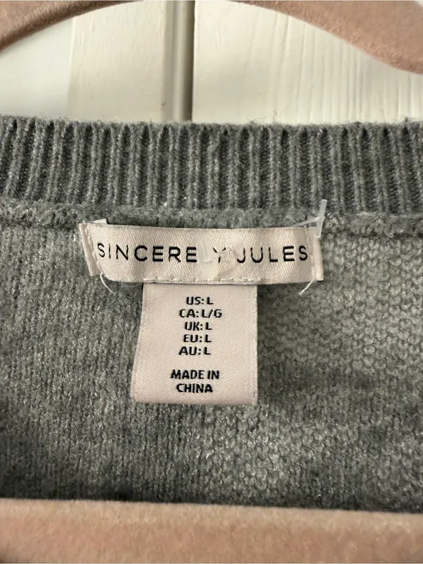 Sincerly Jules Gray & Cream Bow-Check Crewneck Sweater - Image 3