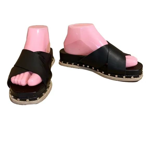 Dolce Vita "Gracy" Black Faux Leather Slide On Espadrille Sandals (7.5) - Image 3