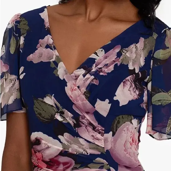 NWT XSCAPE Women's Surplice Tiered Gown Size 12 Blue - Image 4