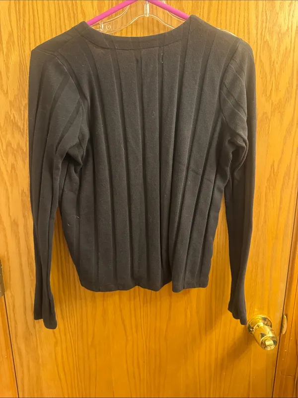 Madewell Black Ribbed V-Neck Button-Up Cardigan - Image 3
