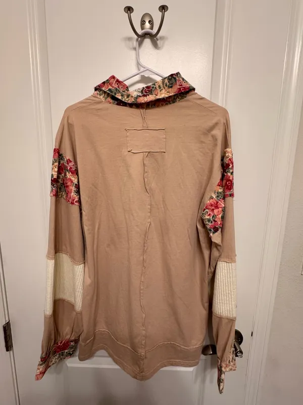 POL Beige Polo Top with Floral Trim - Image 2