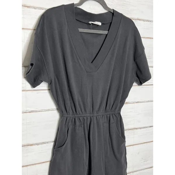 Zenana Gray Cotton V Neck Romper Size Small Short Sleeve Utility Pocket - Image 5