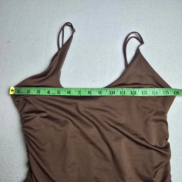 Oh Polly 37Y Chocolate Brown Ruched Bodycon Mini Dress Adjustable Straps US‎ 8 - Image 7