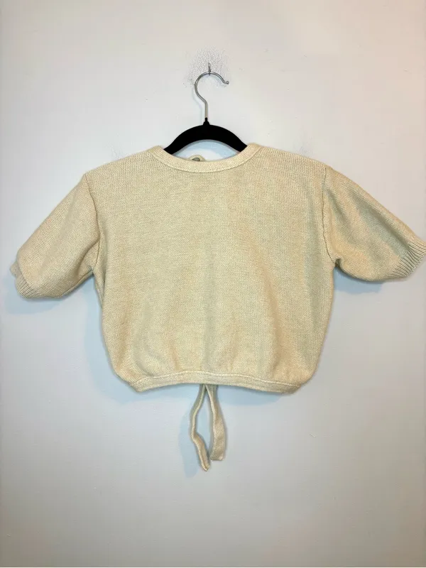 Rue Stiic L Cream Cotton Knit Open Back Tie Back Cropped Top - Image 3