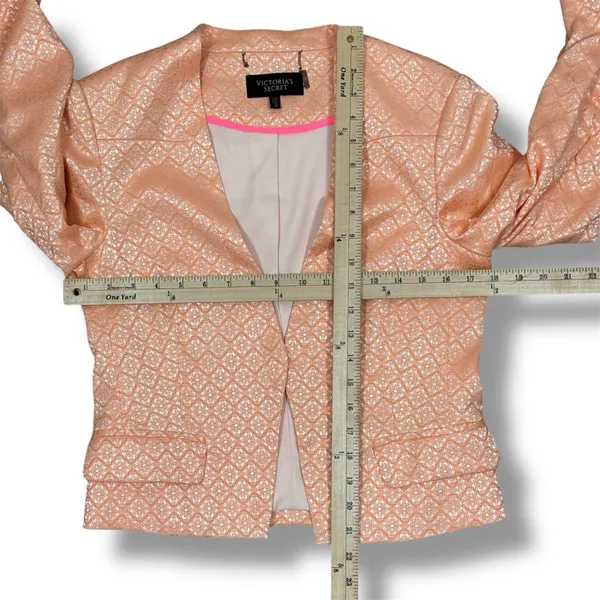 Victorias‎ Secret Satin Jacquard Open Front Cropped Blazer Jacket Peach 10 - Image 11