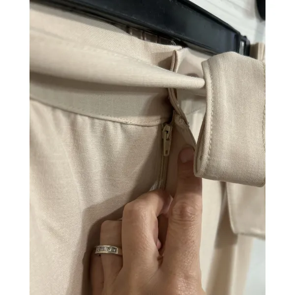 Hooever Hi Waist Wide Leg Tie Belt Beige Cream Dress Pants M, Office Minimalist - Image 3