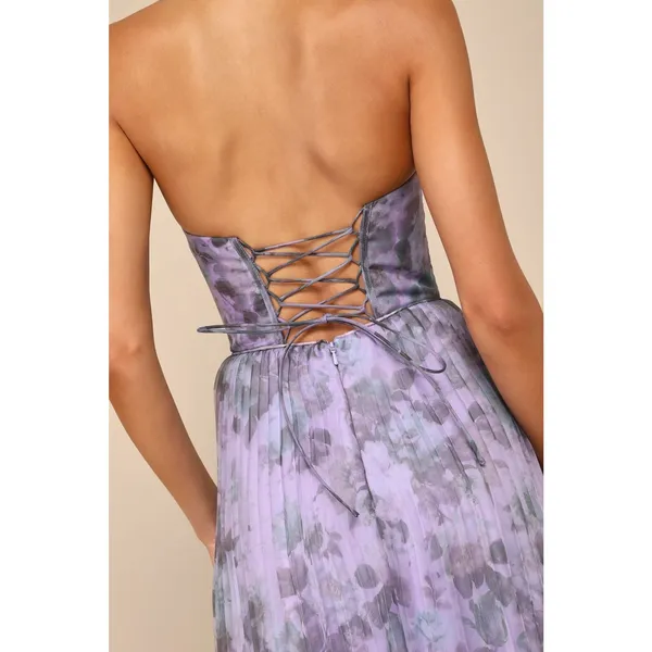 Lulus Most Beautiful Day Purple Floral Print Organza Maxi Dress Holiday Small - Image 8