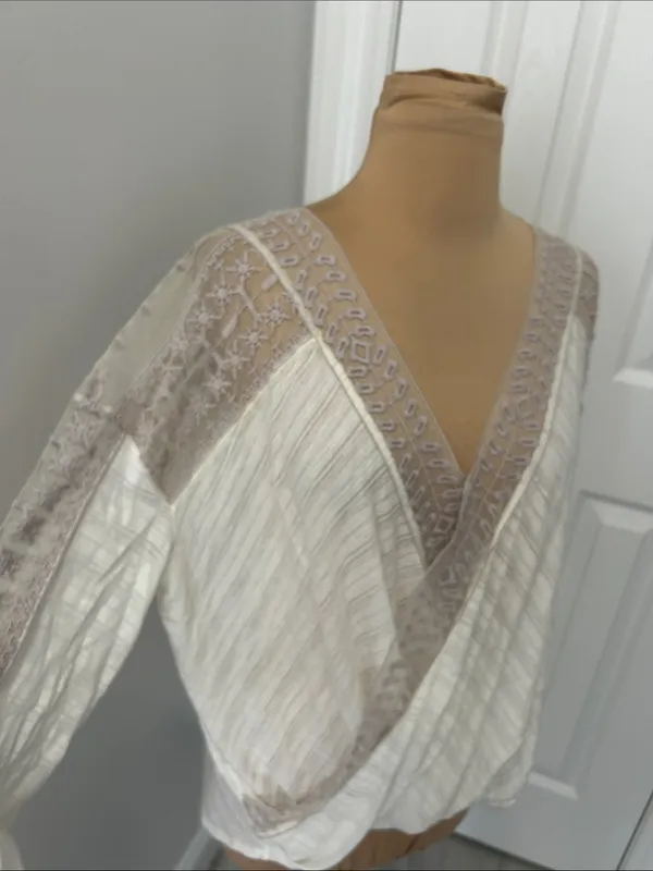 Free People Valley City Ivory Mesh Burnout Surplice Top - Image 7