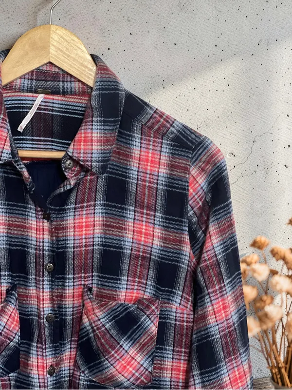 Free People Behind The Flannel Plaid & Floral Bandana Mixed Media Button Down - Image 7