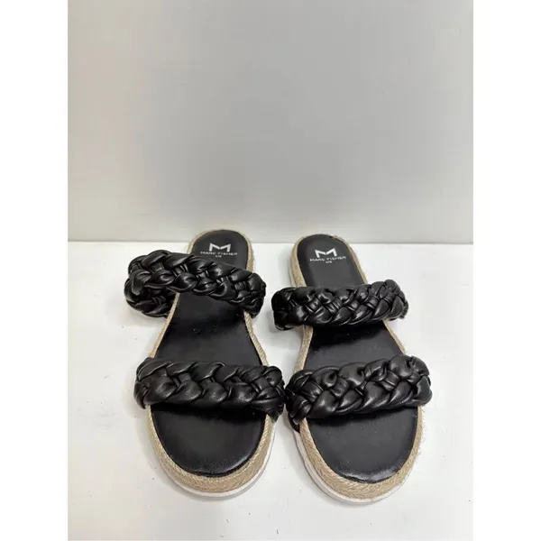 Marc Fisher Sandals Womens Size 5 Black Leather Jaimee Espadrille‎ Slide Shoes - Image 4