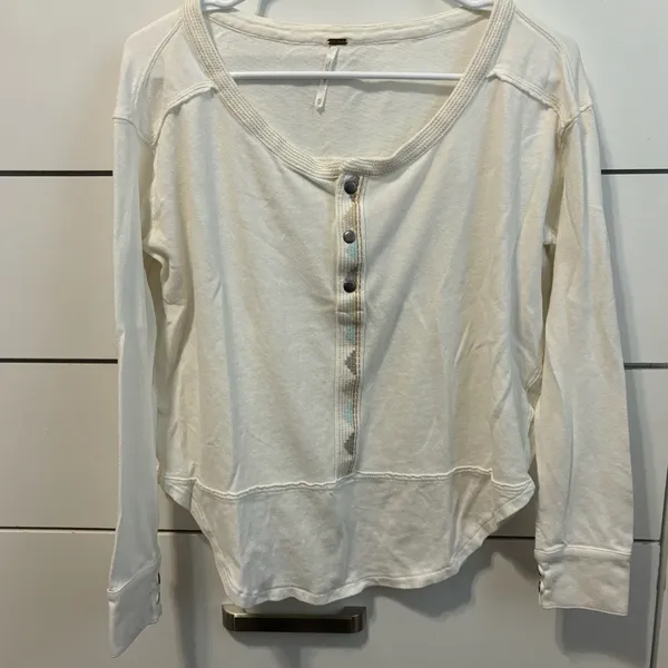 Free People White Button Down Henley Top - Image 2