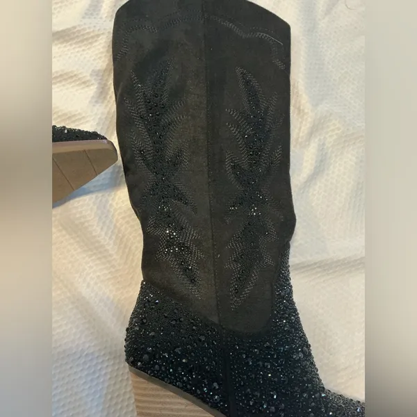 Elegant Black Glitter Heeled Boots Size 8.5 - Image 7