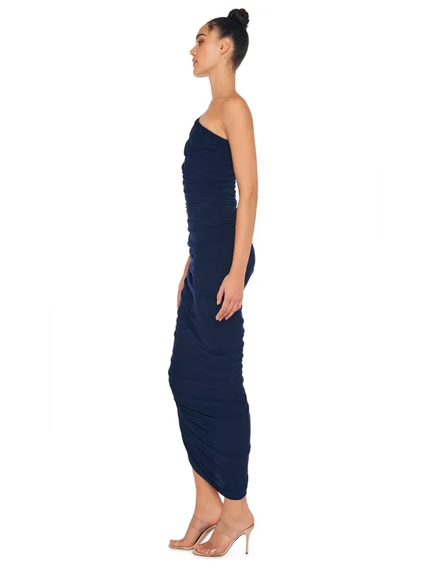 Norma Kamali Diana Gown Ruched One Shoulder Maxi Dress True Navy Blue Size XS - Image 3
