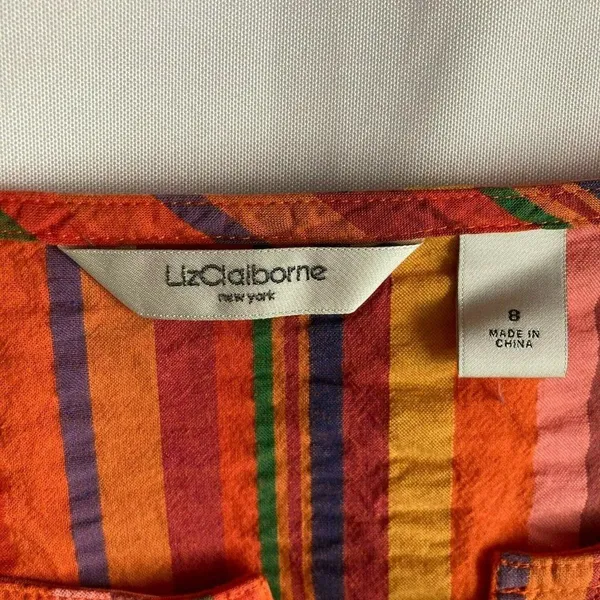 Size 8 Liz Claiborne Striped Popover Long Sleeve Top 70's Boho‎ Style - Image 5