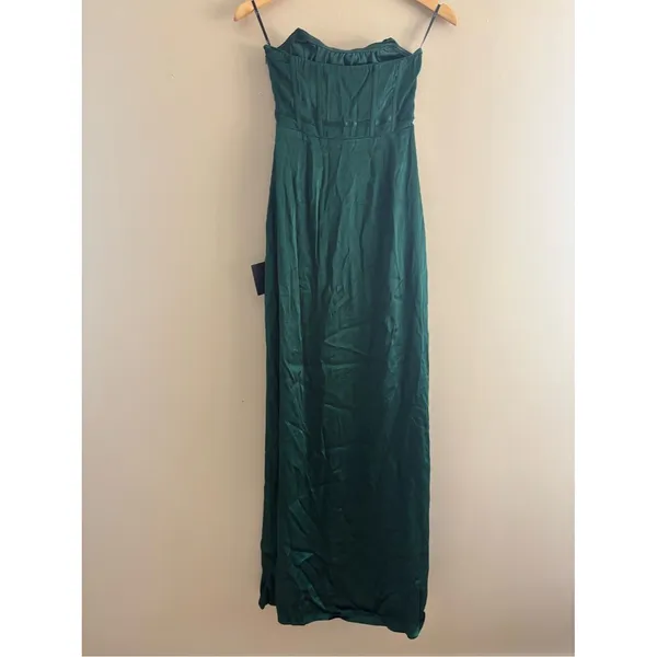Lulus Extraordinary Presence Dark Green Satin Strapless Maxi Dress Size XS NWT - Image 6