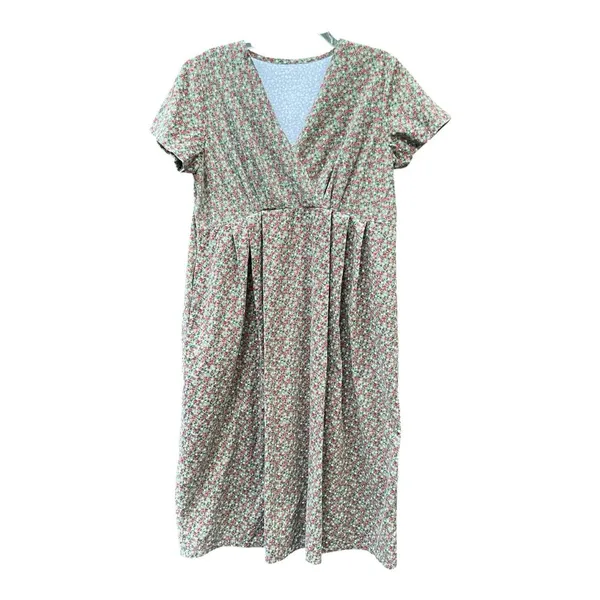 Modest Cottagecore Midi Dress Ditsy Floral Corduroy Pinwale Handmade Prairie - Image 9