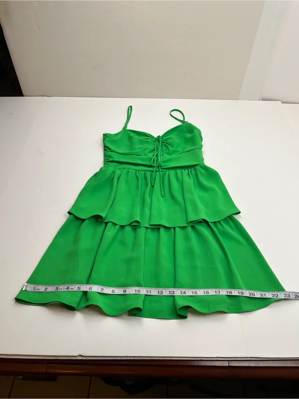Amanda Uprichard Kelly Green Tiered Mini Dress Cutout‎ Front Summer Womens XS - Image 10