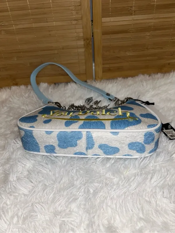 Von Dutch blue white cow print shoulder bag with chain charms purse tote handbag - Image 3