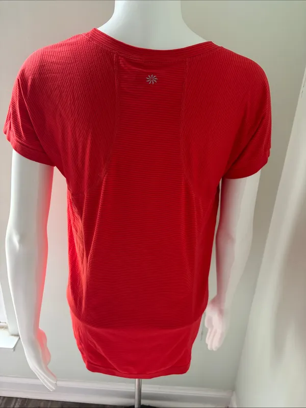 Athleta Momentum Seamless Short Sleeve Tee, Cardinal Stripe, Size Large - Image 5