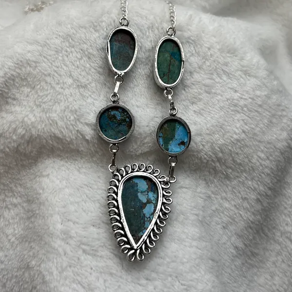 Turquoise Natural Gemstone 925 Silver Plated 16” Necklace - Image 5