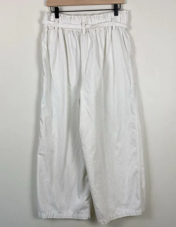 American Eagle High-Waisted Paperbag Wide Leg Pants White Women’s Size Large - Image 8