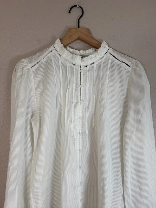 Quince Organic Textured Cotton Peasant Blouse in White size Large $158 - Image 11