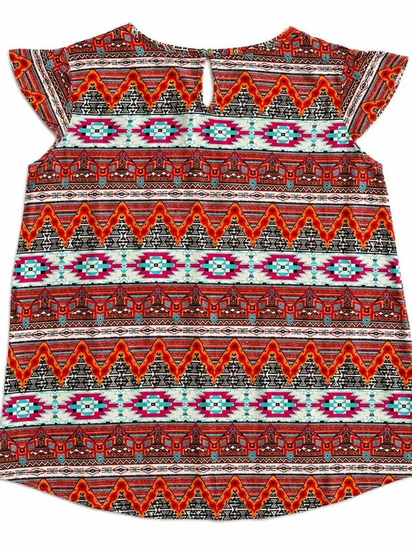Pink Rose Multicolor Printed Boat Neck Short Sleeve Top, M - Image 4