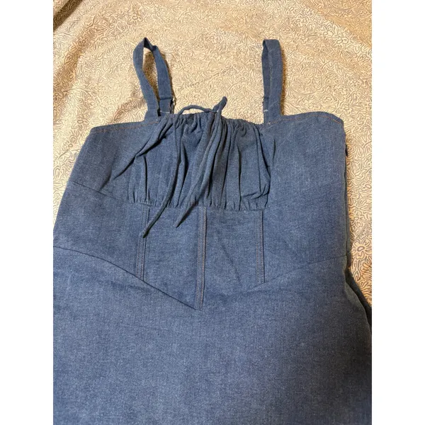 NWT Lulus Size XL Considered Charisma Blue Chambray Bustier Mini Dress Denim - Image 2