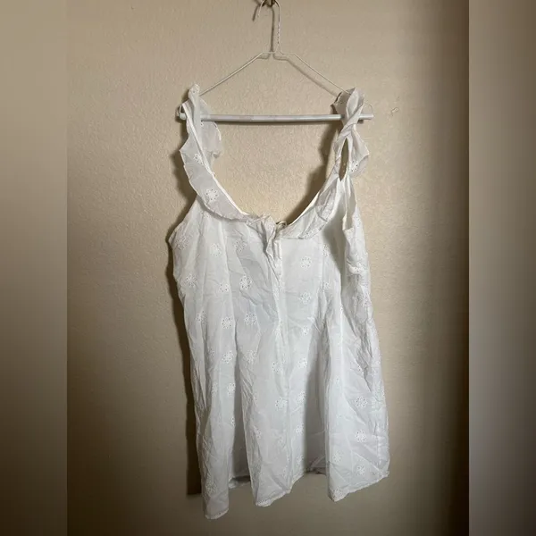 Princess Polly Besiana Eyelet Mini Dress Sz 14 Curve in White Flutter Straps NEW - Image 6