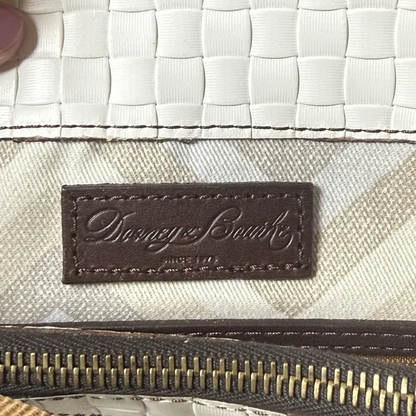 DOONEY & BOURKE Woven Leather Embossed Satchel Bag White Brown Trim Quiet Luxury - Image 5
