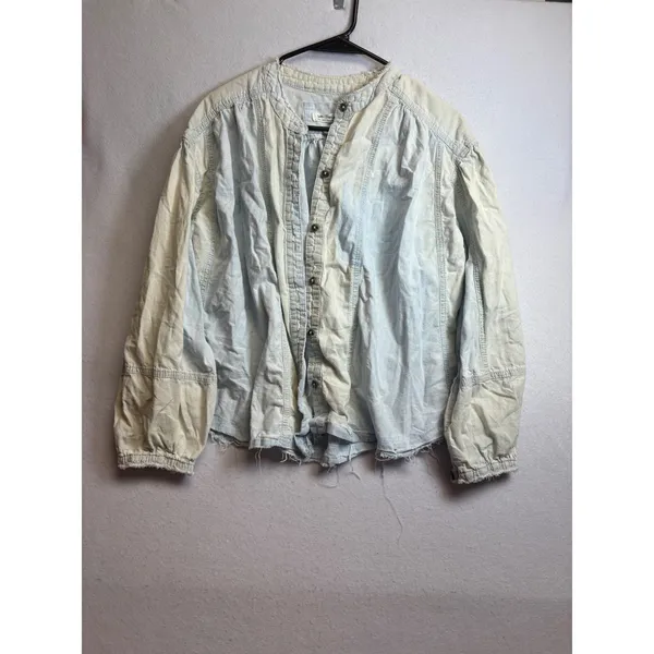Free People We The Free Denim Button Down Top Light Wash Blue XS - Image 3