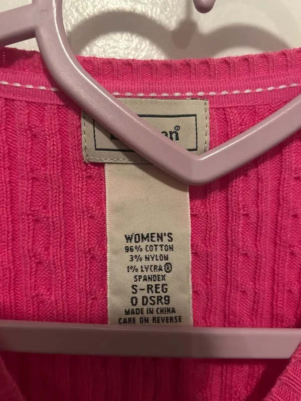L.L.Bean Women's Cotton Cable Knit Button-Front Cardigan Sweater, Pink - Image 5