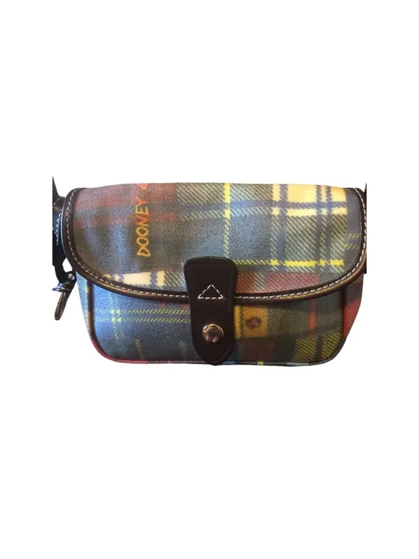 Dooney & Bourke Green Yellow Plaid Crossbody Bag with BLUE DUCK charm, Vintage - Image 2