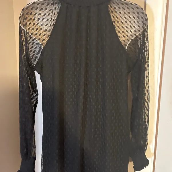 Nina Leonard‎ Black Dress with Sheer Long Sleeves - Image 2