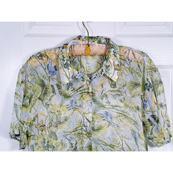 Abercrombie Womens Sheer Floral Button Up Shirt Size XS Green Resort Tropical - Image 4