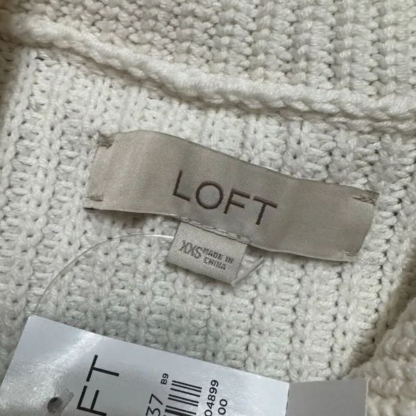 Loft tipped ribbed sweater‎ jacket cream navy blue trim xxs - Image 8