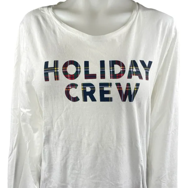 J.Crew White Red Holiday Crew Plaid Flannel Long Sleeve Sleepwear Pajamas Set M - Image 3