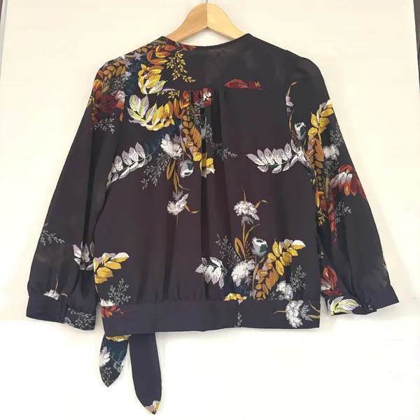 Madewell Floral Wrap Top Burgundy Side Tie‎ V-Neck Blouse 3/4 Sleeve Size M - Image 2