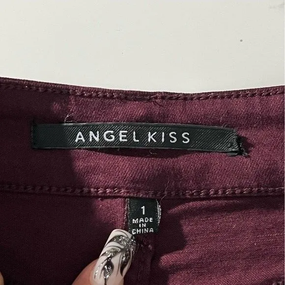 Angel Kiss Juniors Cut Off Shorts Size 1 Burgundy Distressed Edgy Y2K Mid Rise - Image 6