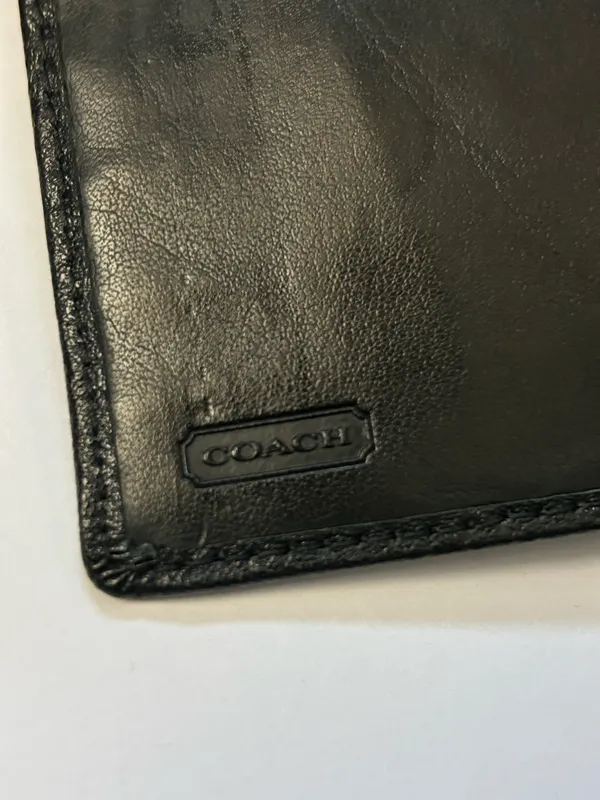 Coach Women’s Black Tri-Fold Wallet with Gold Script Logo - Image 12